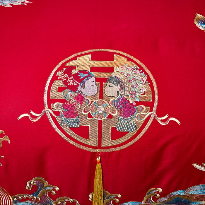 91家纺网 家纺一手货源 找家纺 甜咪咪婚庆 2026新款长绒棉全棉绣花结婚婚庆四件套多件套床单床盖款 龙凤传情