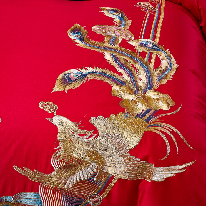 91家纺网 家纺一手货源 找家纺 甜咪咪婚庆 2026新款长绒棉全棉绣花结婚婚庆四件套多件套床单床盖款 龙凤传情