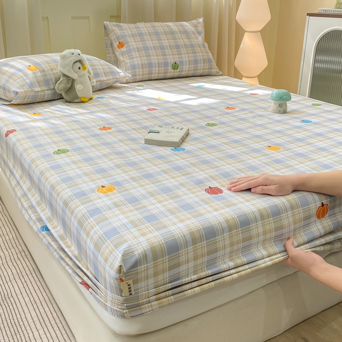 91家纺网 家纺一手货源 找家纺 优品惠 2026新款老粗布床笠凉席席子空调软席单品床垫保护套三件套 小南瓜