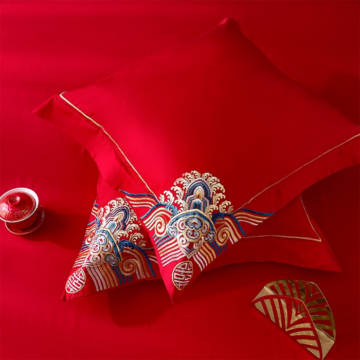 91家纺网 家纺一手货源 找家纺 甜咪咪婚庆 2026新款长绒棉全棉绣花结婚婚庆四件套多件套床单床盖款 龙凤传情