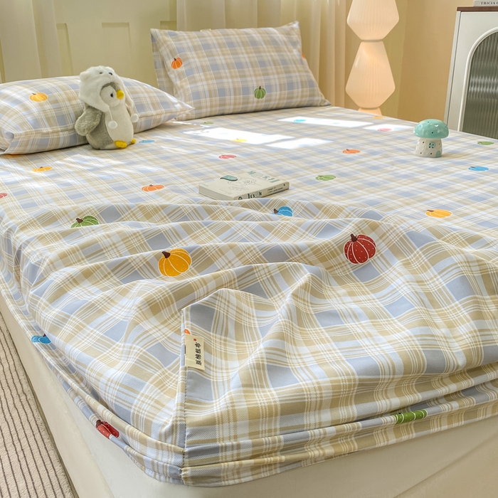 91家纺网 家纺一手货源 找家纺 优品惠 2026新款老粗布床笠凉席席子空调软席单品床垫保护套三件套 小南瓜