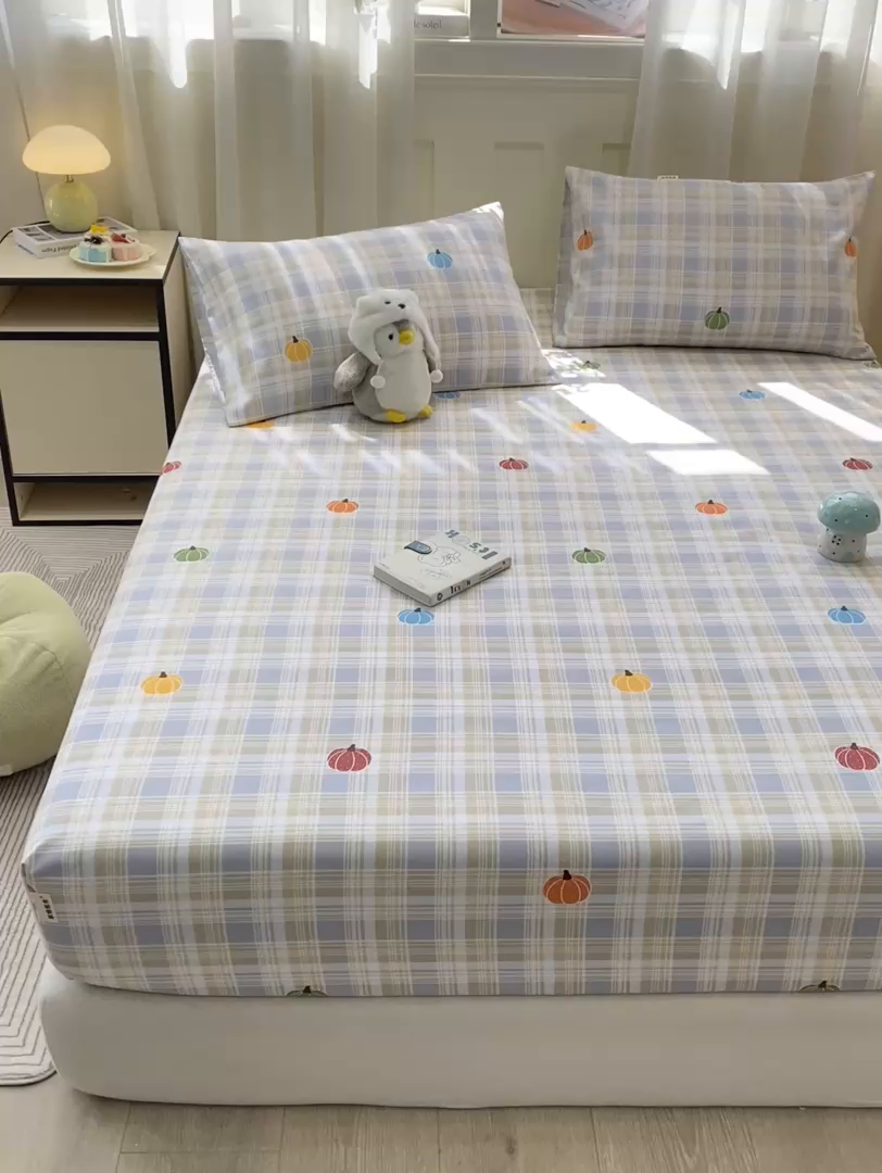 91家纺网 家纺一手货源 找家纺 优品惠 2026新款老粗布床笠凉席席子空调软席单品床垫保护套三件套 小南瓜