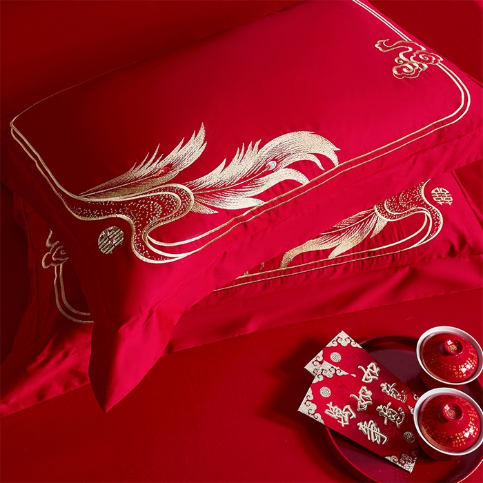 91家纺网 家纺一手货源 找家纺 甜咪咪婚庆 2026新款长绒棉全棉绣花结婚婚庆四件套多件套床单床盖款 龙凤美满