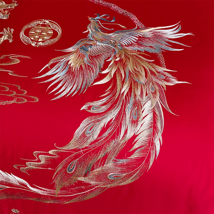 91家纺网 家纺一手货源 找家纺 甜咪咪婚庆 2026新款长绒棉全棉绣花结婚婚庆四件套多件套床单床盖款 龙凤美满