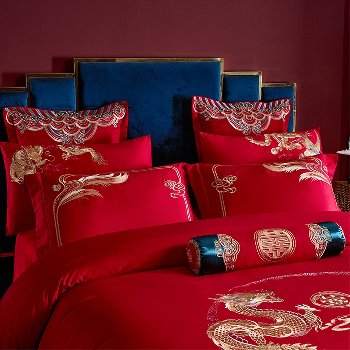 91家纺网 家纺一手货源 找家纺 甜咪咪婚庆 2026新款长绒棉全棉绣花结婚婚庆四件套多件套床单床盖款 龙凤美满