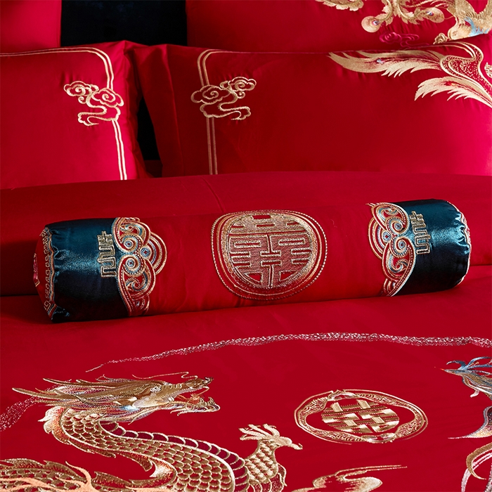 91家纺网 家纺一手货源 找家纺 甜咪咪婚庆 2026新款长绒棉全棉绣花结婚婚庆四件套多件套床单床盖款 龙凤美满