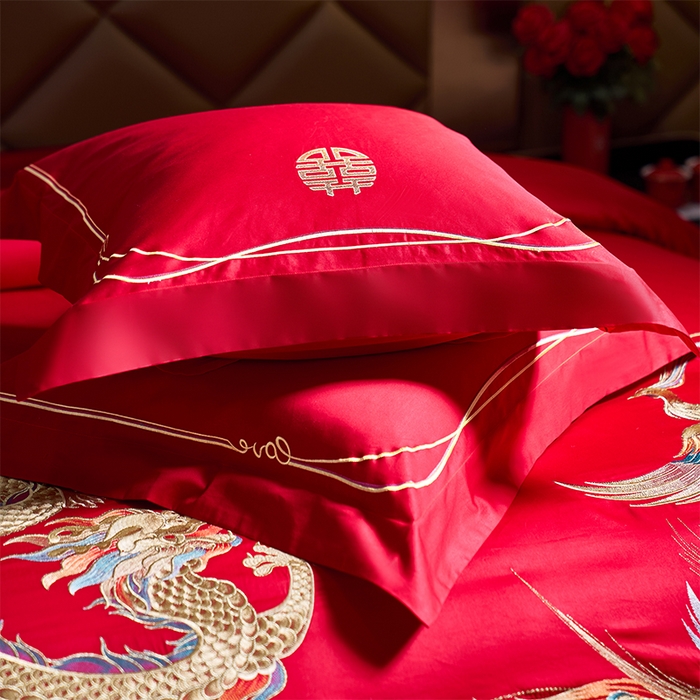 91家纺网 家纺一手货源 找家纺 甜咪咪婚庆 2026新款长绒棉全棉绣花结婚婚庆四件套多件套床单床盖款 鸾凤和鸣