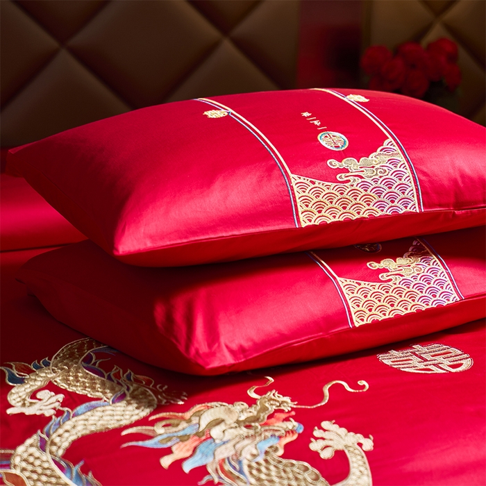 91家纺网 家纺一手货源 找家纺 甜咪咪婚庆 2026新款长绒棉全棉绣花结婚婚庆四件套多件套床单床盖款 鸾凤和鸣