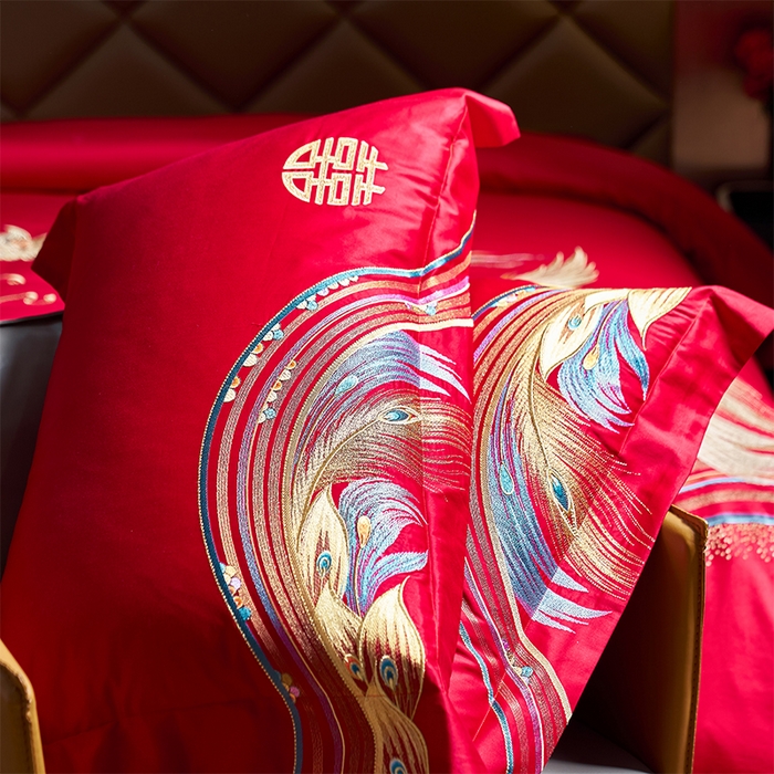 91家纺网 家纺一手货源 找家纺 甜咪咪婚庆 2026新款长绒棉全棉绣花结婚婚庆四件套多件套床单床盖款 鸾凤和鸣