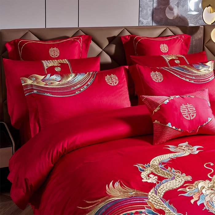 91家纺网 家纺一手货源 找家纺 甜咪咪婚庆 2026新款长绒棉全棉绣花结婚婚庆四件套多件套床单床盖款 鸾凤和鸣