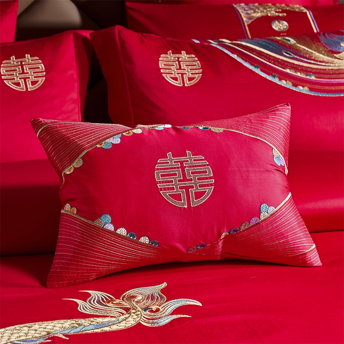 91家纺网 家纺一手货源 找家纺 甜咪咪婚庆 2026新款长绒棉全棉绣花结婚婚庆四件套多件套床单床盖款 鸾凤和鸣