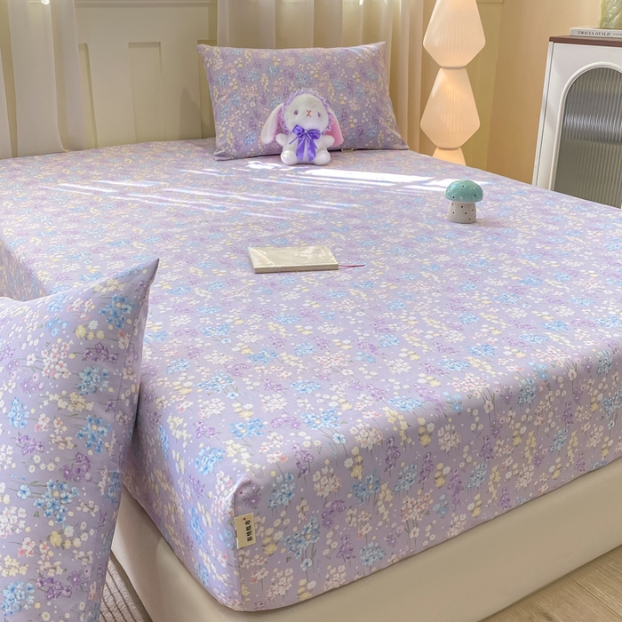 91家纺网 家纺一手货源 找家纺 优品惠 2026新款老粗布床笠凉席席子空调软席单品床垫保护套三件套 紫色花语