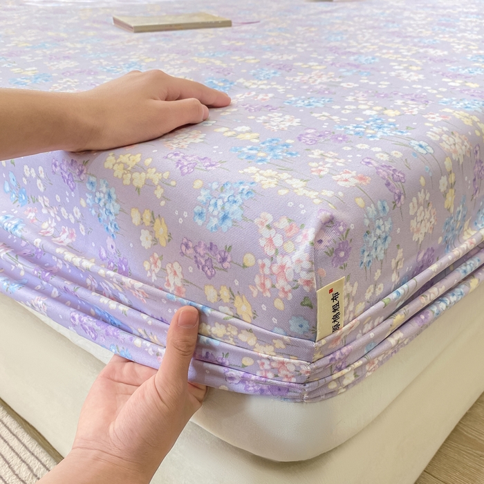 91家纺网 家纺一手货源 找家纺 优品惠 2026新款老粗布床笠凉席席子空调软席单品床垫保护套三件套 紫色花语