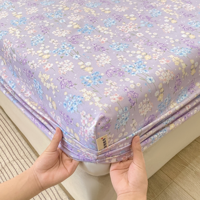 91家纺网 家纺一手货源 找家纺 优品惠 2026新款老粗布床笠凉席席子空调软席单品床垫保护套三件套 紫色花语