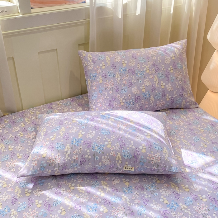 91家纺网 家纺一手货源 找家纺 优品惠 2026新款老粗布床笠凉席席子空调软席单品床垫保护套三件套 紫色花语