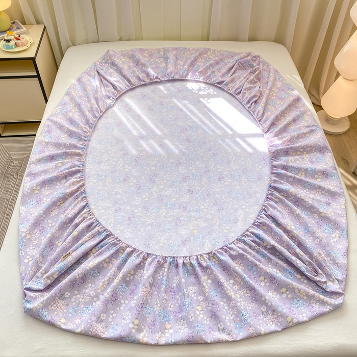 91家纺网 家纺一手货源 找家纺 优品惠 2026新款老粗布床笠凉席席子空调软席单品床垫保护套三件套 紫色花语