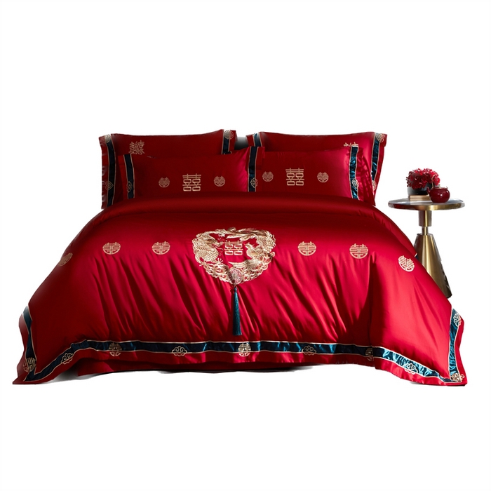 91家纺网 家纺一手货源 找家纺 甜咪咪婚庆 2026新款长绒棉全棉绣花结婚婚庆四件套多件套床单床盖款 钱多多