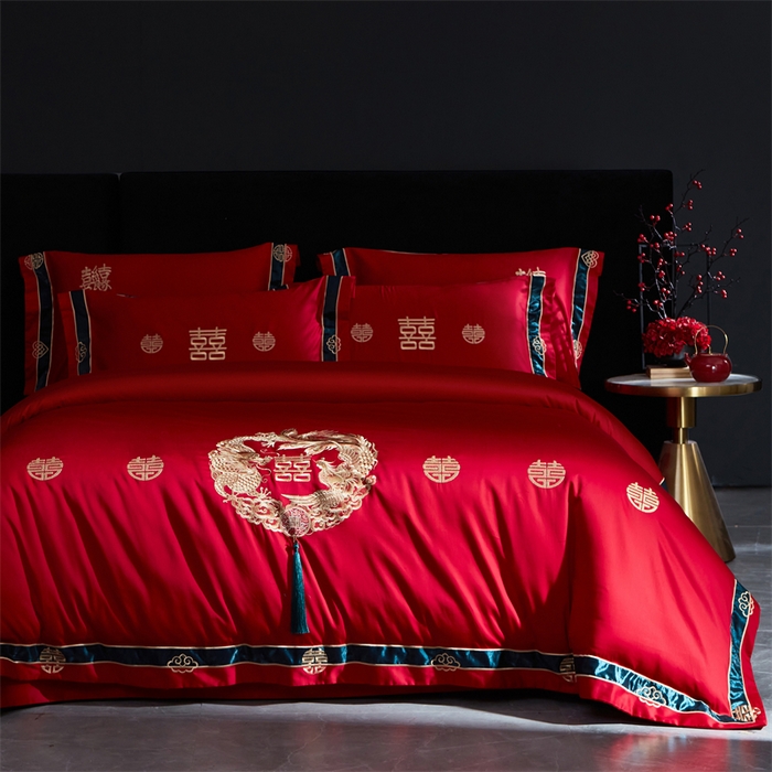 91家纺网 家纺一手货源 找家纺 甜咪咪婚庆 2026新款长绒棉全棉绣花结婚婚庆四件套多件套床单床盖款 钱多多