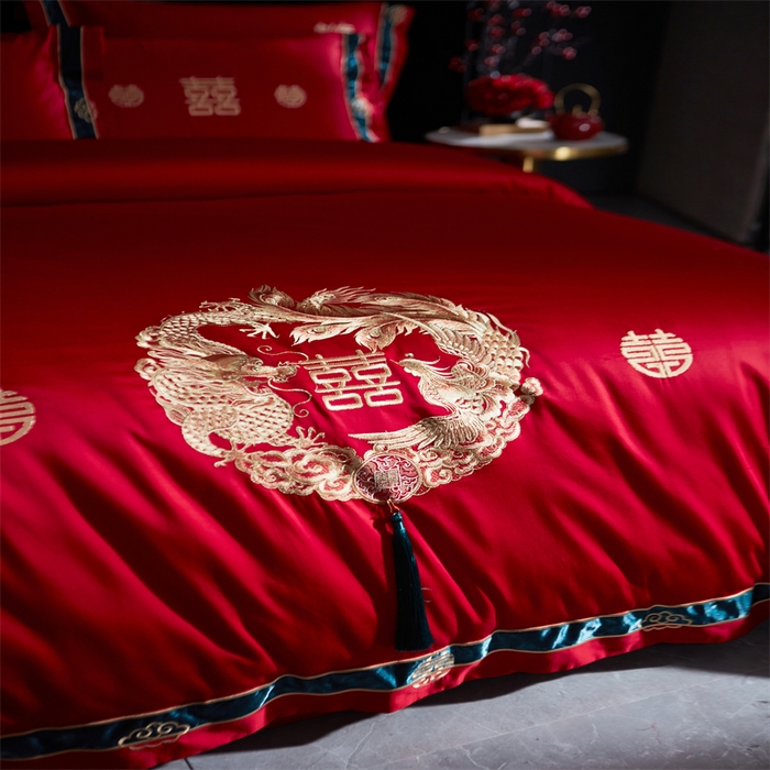 91家纺网 家纺一手货源 找家纺 甜咪咪婚庆 2026新款长绒棉全棉绣花结婚婚庆四件套多件套床单床盖款 钱多多