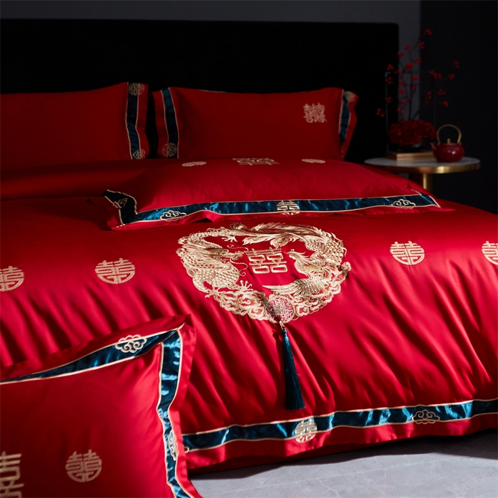 91家纺网 家纺一手货源 找家纺 甜咪咪婚庆 2026新款长绒棉全棉绣花结婚婚庆四件套多件套床单床盖款 钱多多