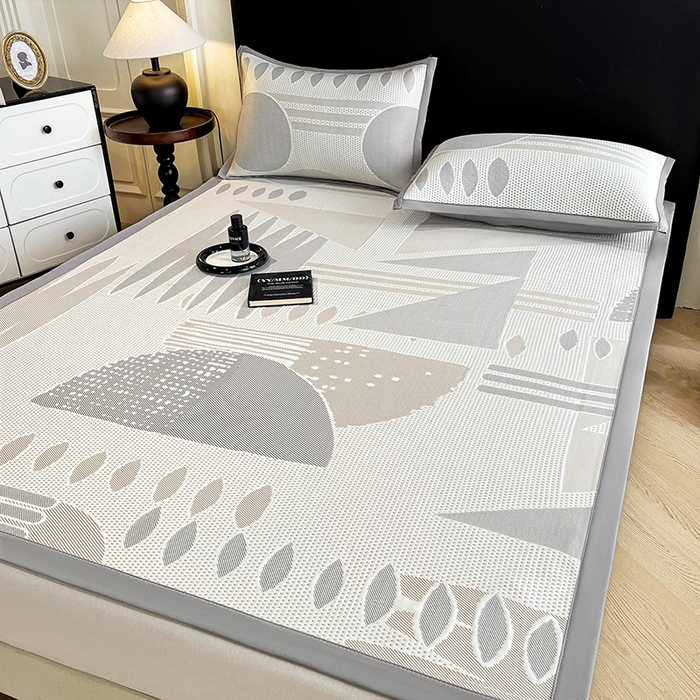 91家纺网 家纺一手货源 找家纺 宜派家纺  2026新款PE凉感席几何系列床单款 几何-灰