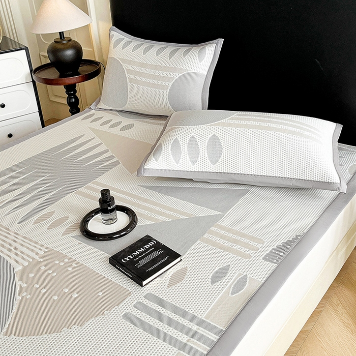 91家纺网 家纺一手货源 找家纺 宜派家纺  2026新款PE凉感席几何系列床单款 几何-灰