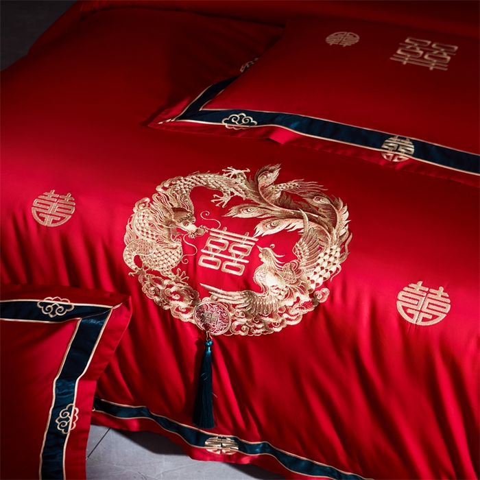 91家纺网 家纺一手货源 找家纺 甜咪咪婚庆 2026新款长绒棉全棉绣花结婚婚庆四件套多件套床单床盖款 钱多多