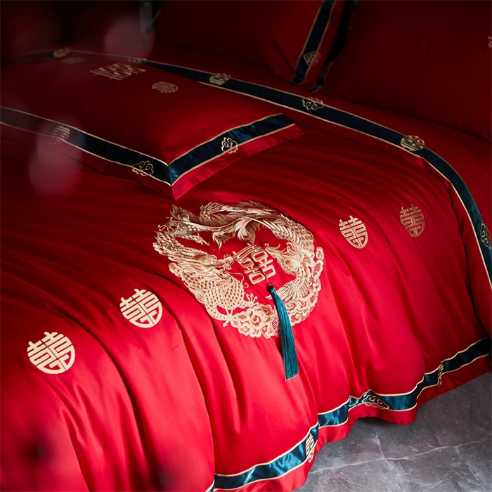 91家纺网 家纺一手货源 找家纺 甜咪咪婚庆 2026新款长绒棉全棉绣花结婚婚庆四件套多件套床单床盖款 钱多多