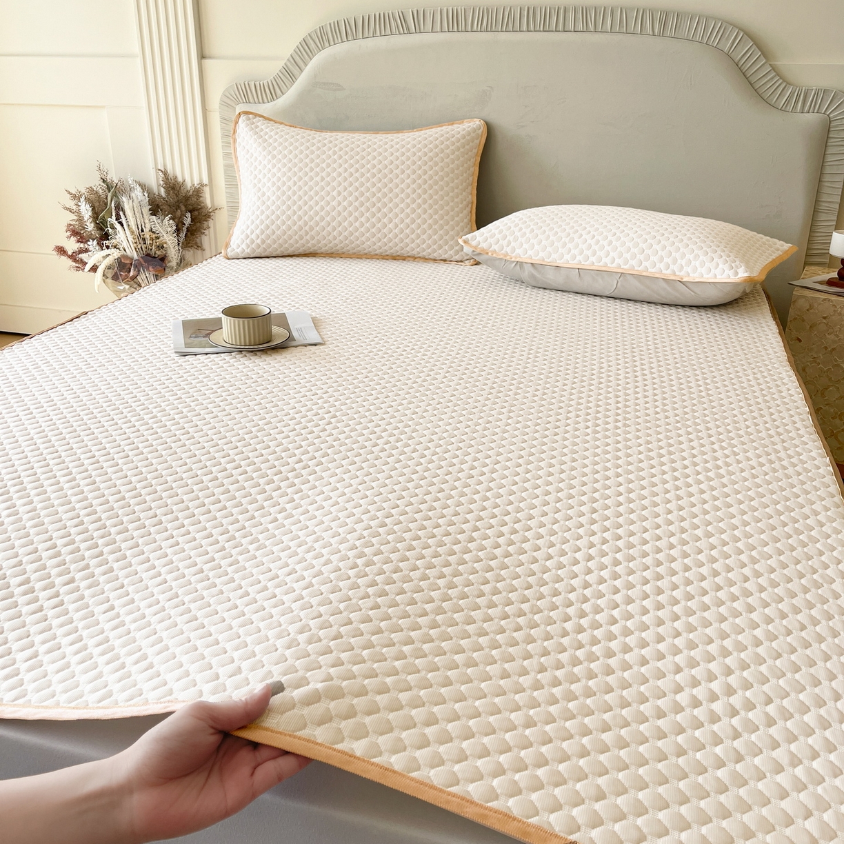 莱米家纺 2026新款简约纯色凉豆豆床席款凉席 豆豆奶油黄