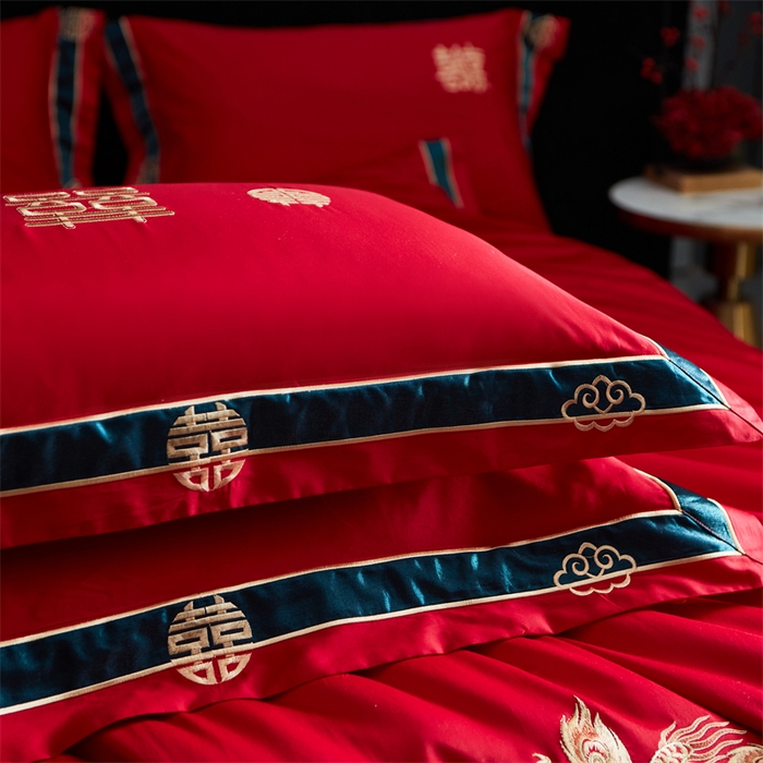 91家纺网 家纺一手货源 找家纺 甜咪咪婚庆 2026新款长绒棉全棉绣花结婚婚庆四件套多件套床单床盖款 钱多多