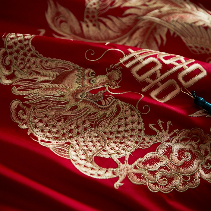 91家纺网 家纺一手货源 找家纺 甜咪咪婚庆 2026新款长绒棉全棉绣花结婚婚庆四件套多件套床单床盖款 钱多多