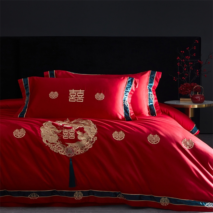 91家纺网 家纺一手货源 找家纺 甜咪咪婚庆 2026新款长绒棉全棉绣花结婚婚庆四件套多件套床单床盖款 钱多多