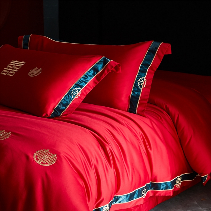 91家纺网 家纺一手货源 找家纺 甜咪咪婚庆 2026新款长绒棉全棉绣花结婚婚庆四件套多件套床单床盖款 钱多多