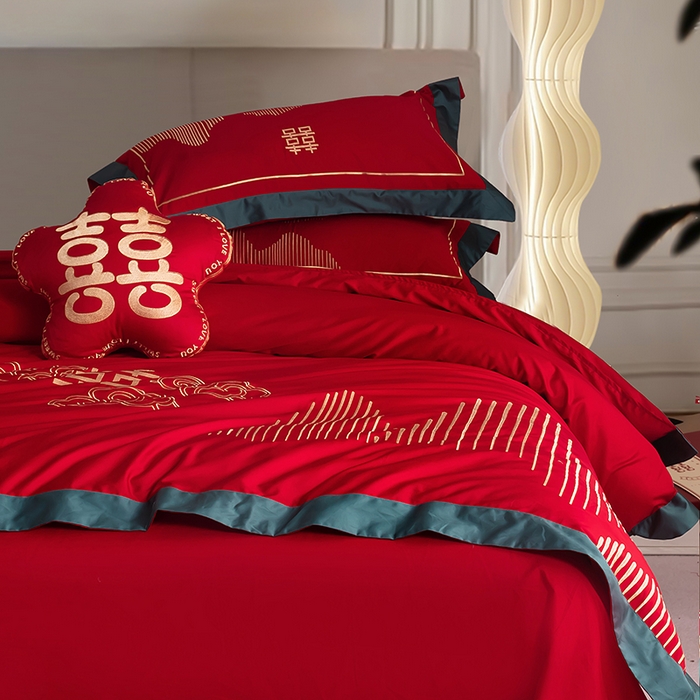 91家纺网 家纺一手货源 找家纺 甜咪咪婚庆 2026新款长绒棉全棉绣花结婚婚庆四件套多件套床单床盖款 山盟