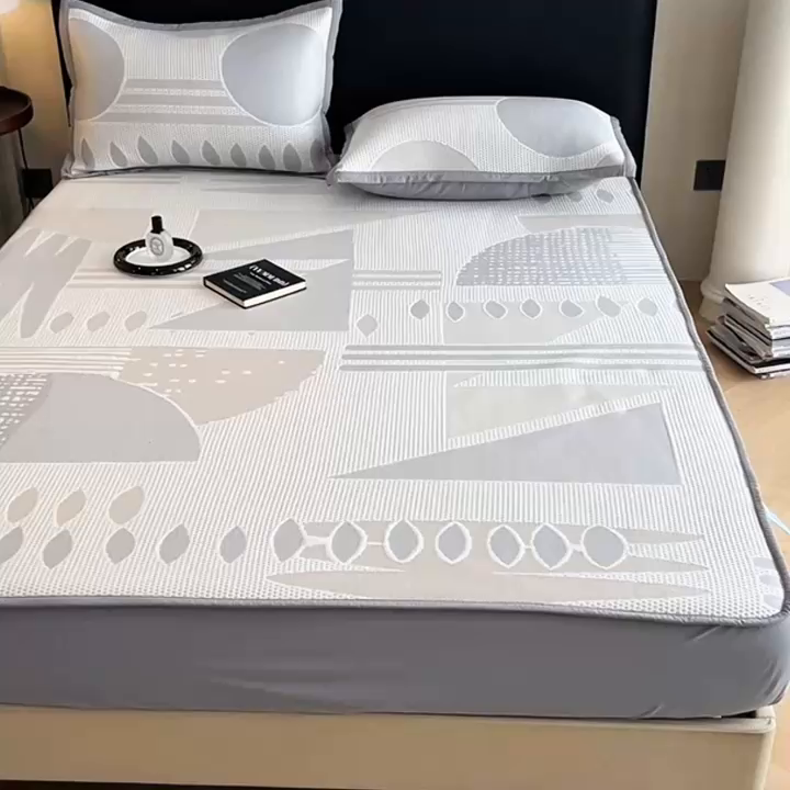 91家纺网 家纺一手货源 找家纺 宜派家纺  2026新款PE凉感席几何系列床单款 几何-灰