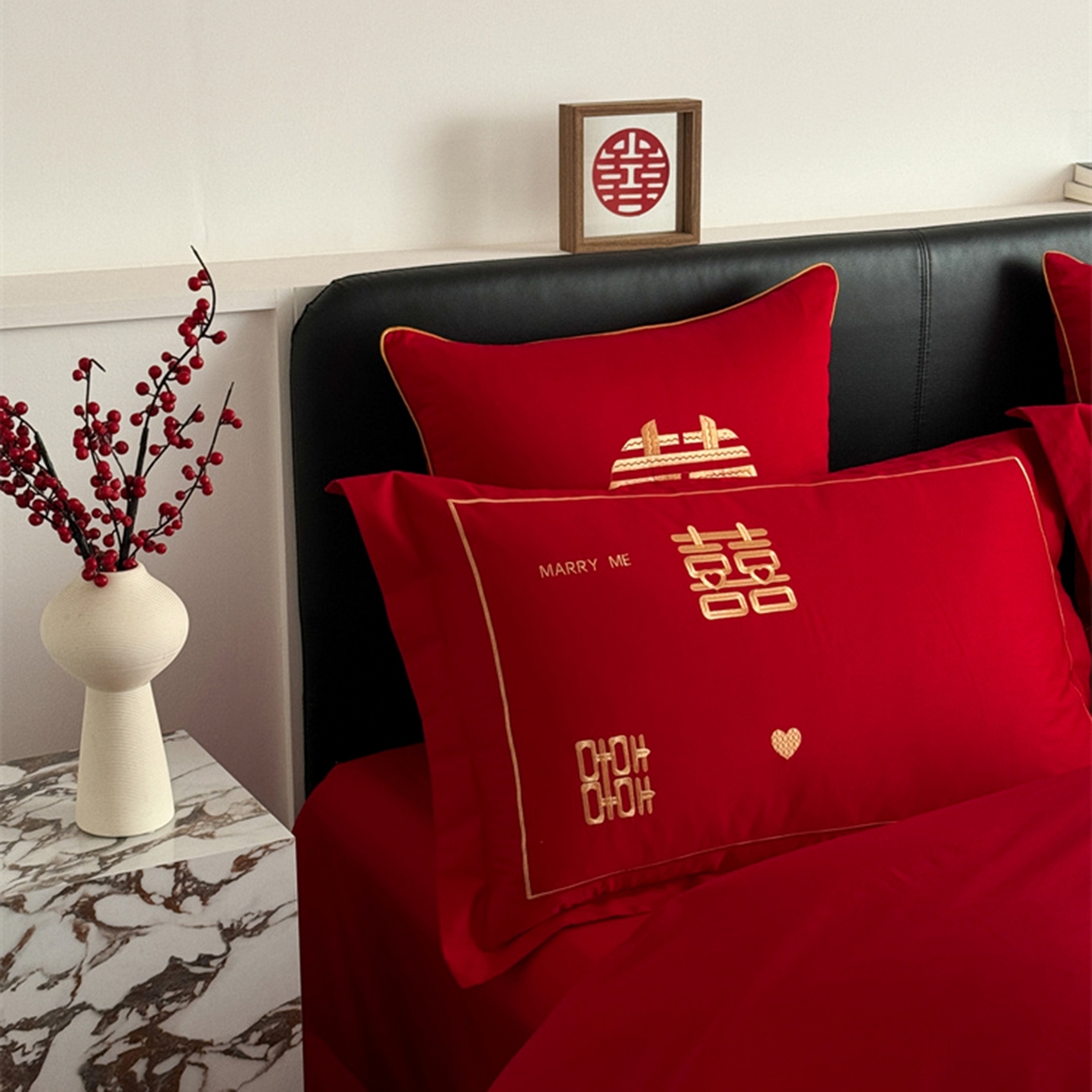 91家纺网 家纺一手货源 找家纺 甜咪咪婚庆 2026新款长绒棉全棉绣花结婚婚庆四件套多件套床单床盖款 十全十美