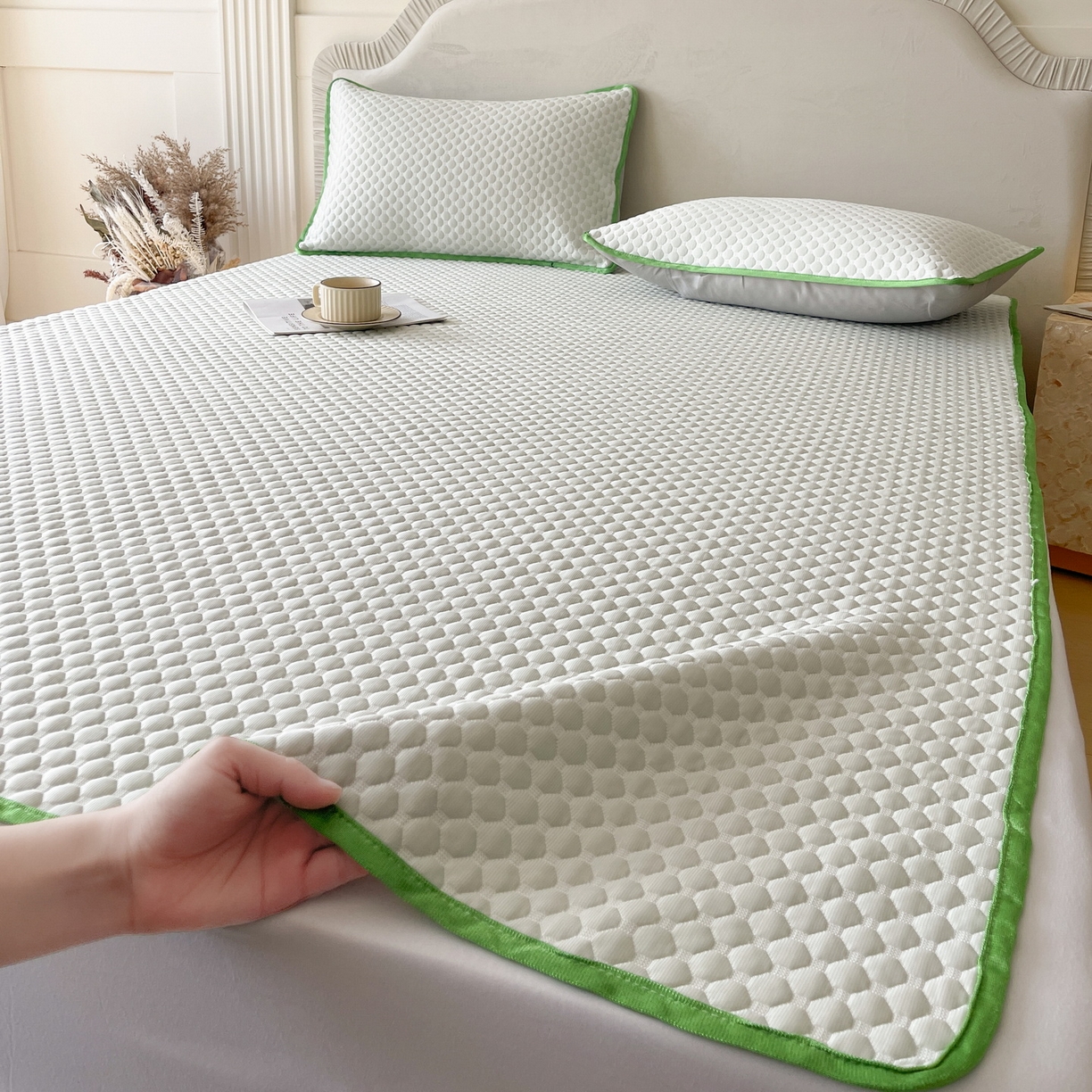 莱米家纺 2026新款简约纯色凉豆豆床席款凉席 豆豆香草绿