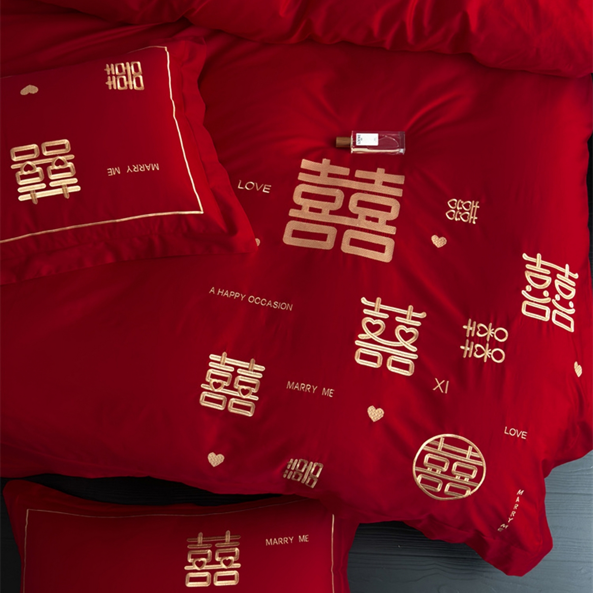 91家纺网 家纺一手货源 找家纺 甜咪咪婚庆 2026新款长绒棉全棉绣花结婚婚庆四件套多件套床单床盖款 十全十美