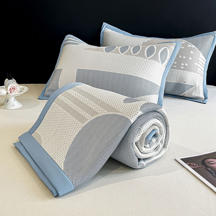 91家纺网 家纺一手货源 找家纺 宜派家纺  2026新款PE凉感席几何系列床单款 几何-蓝