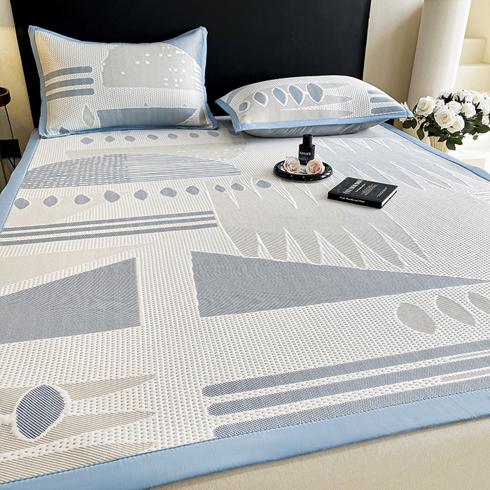 91家纺网 家纺一手货源 找家纺 宜派家纺  2026新款PE凉感席几何系列床单款 几何-蓝