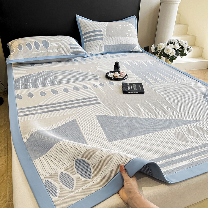 91家纺网 家纺一手货源 找家纺 宜派家纺  2026新款PE凉感席几何系列床单款 几何-蓝