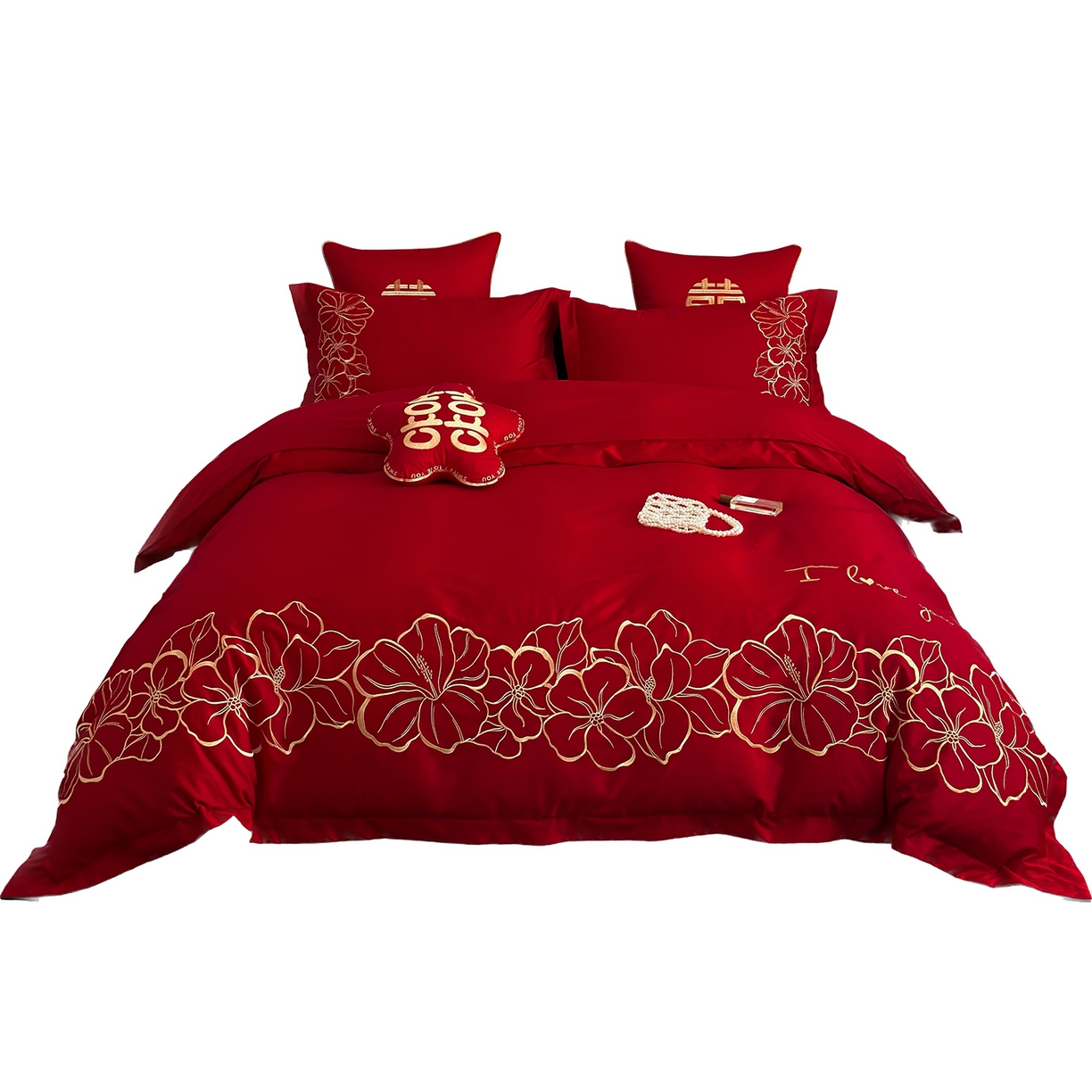 91家纺网 家纺一手货源 找家纺 甜咪咪婚庆 2026新款长绒棉全棉绣花结婚婚庆四件套多件套床单床盖款 甜蜜约定