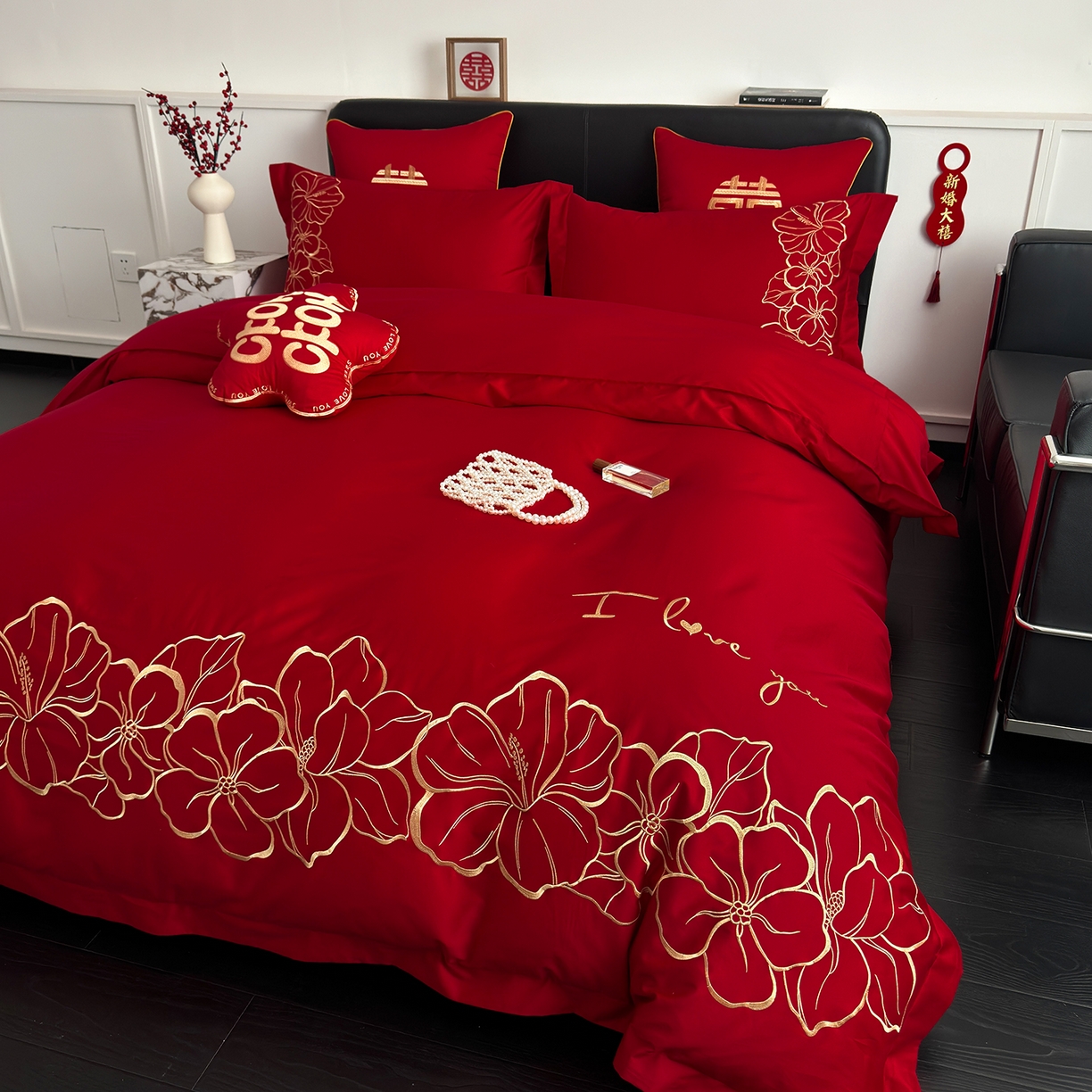 91家纺网 家纺一手货源 找家纺 甜咪咪婚庆 2026新款长绒棉全棉绣花结婚婚庆四件套多件套床单床盖款 甜蜜约定