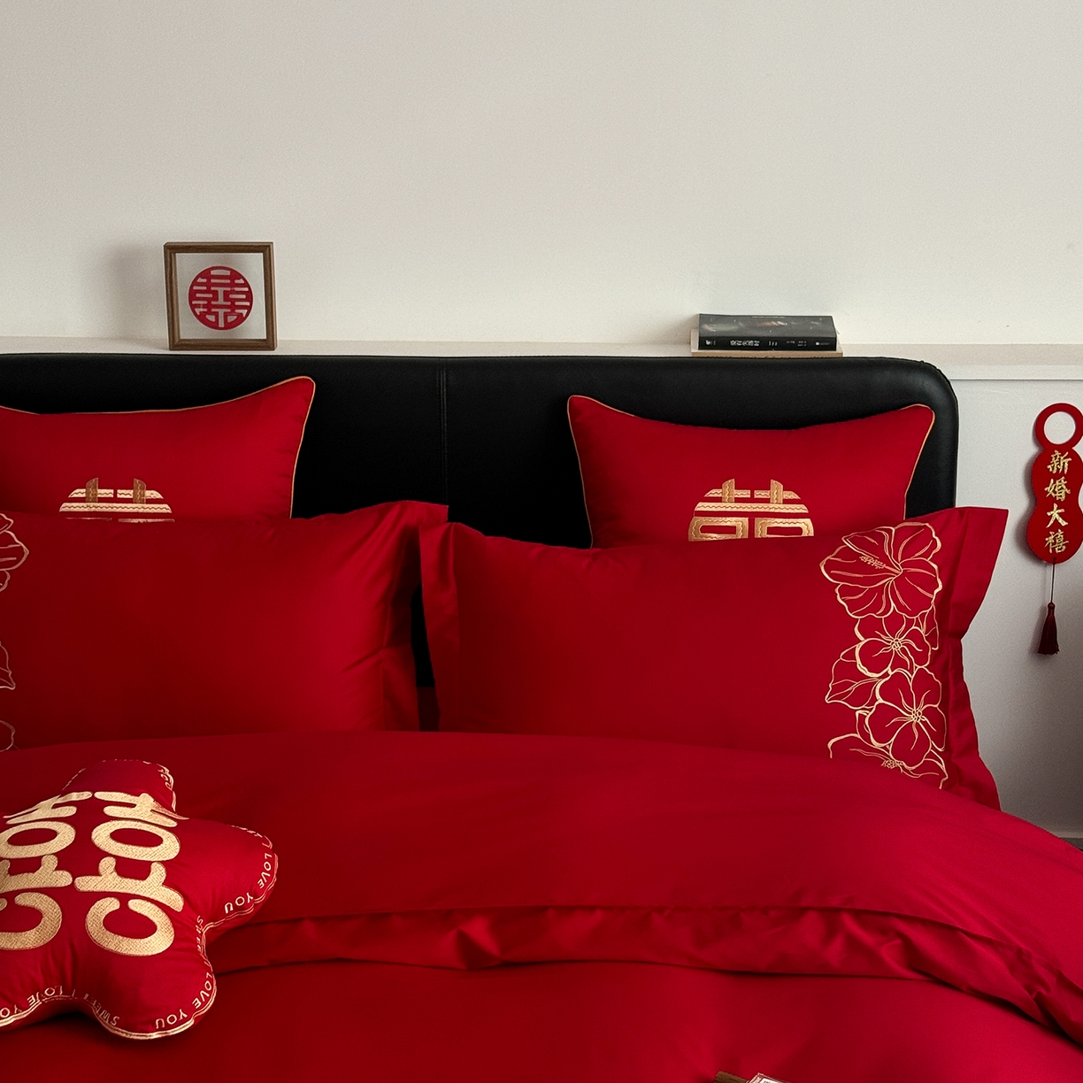 91家纺网 家纺一手货源 找家纺 甜咪咪婚庆 2026新款长绒棉全棉绣花结婚婚庆四件套多件套床单床盖款 甜蜜约定