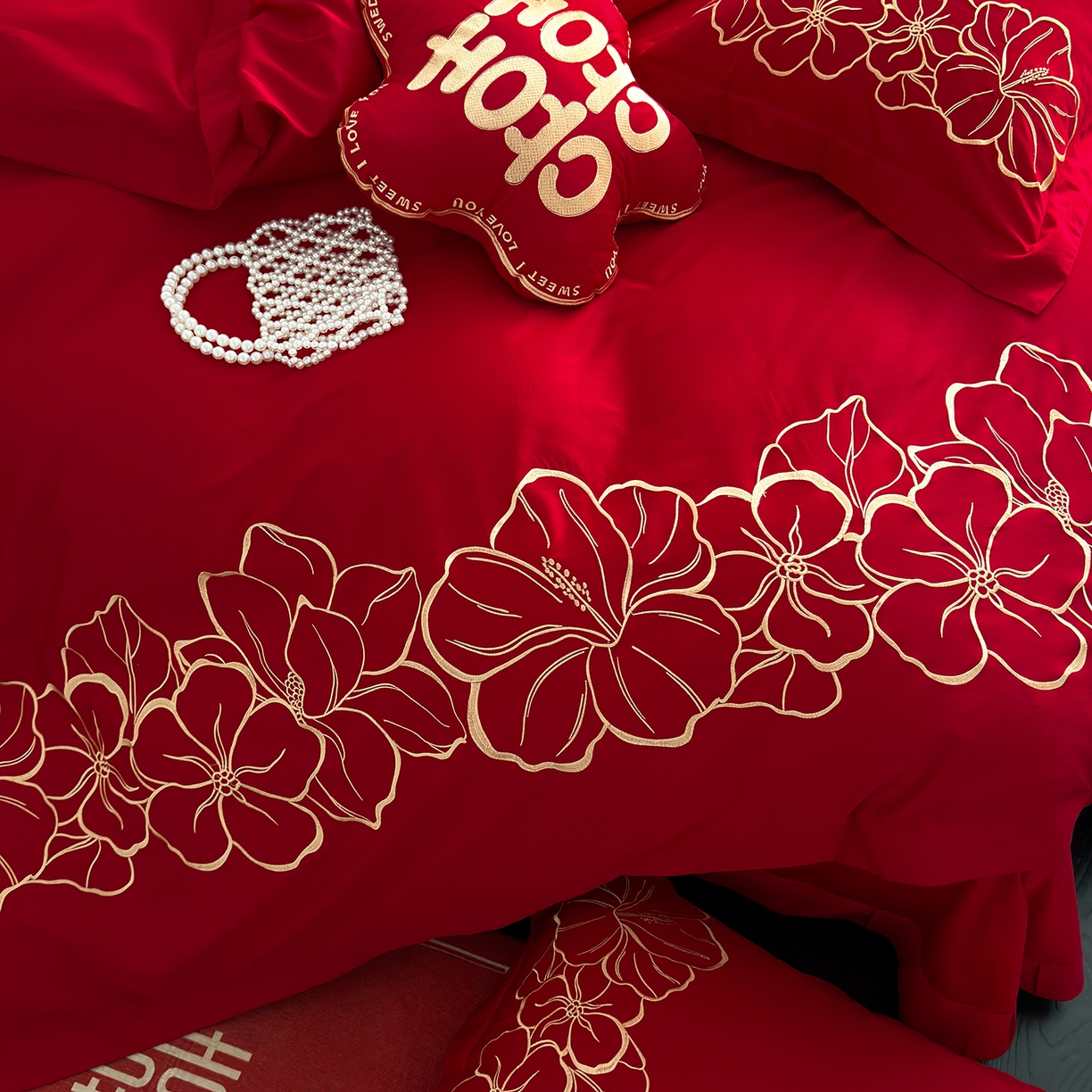 91家纺网 家纺一手货源 找家纺 甜咪咪婚庆 2026新款长绒棉全棉绣花结婚婚庆四件套多件套床单床盖款 甜蜜约定