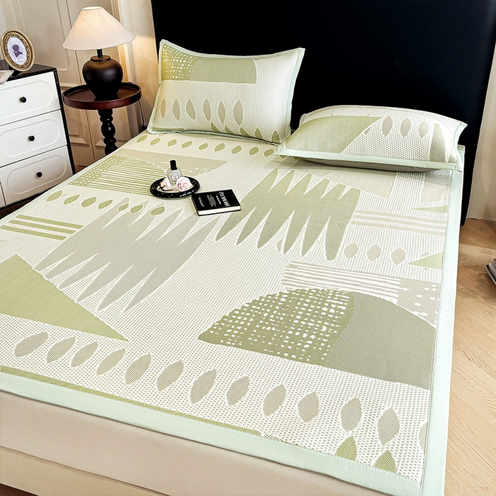 91家纺网 家纺一手货源 找家纺 宜派家纺  2026新款PE凉感席几何系列床单款 几何-绿