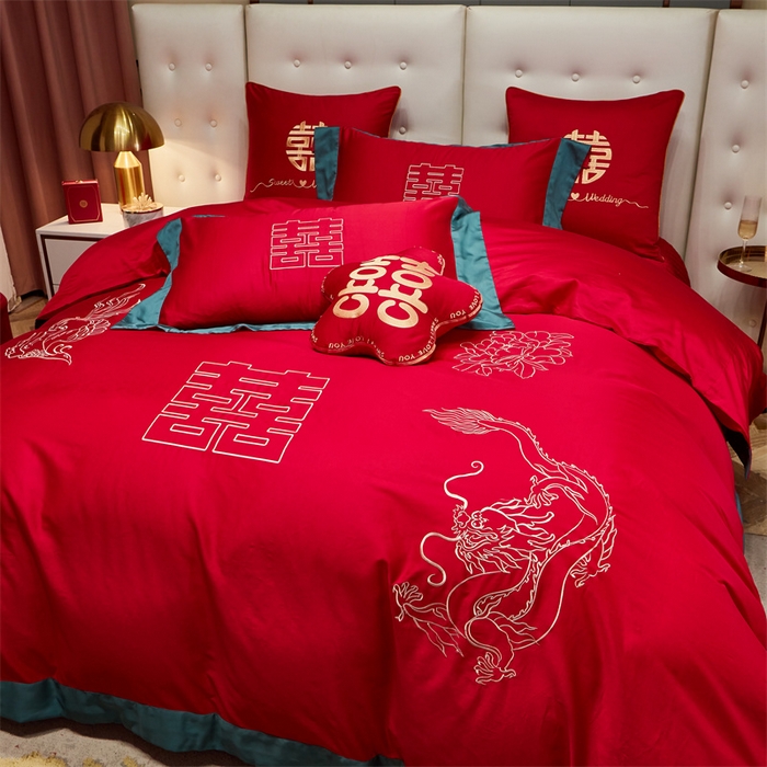 91家纺网 家纺一手货源 找家纺 甜咪咪婚庆 2026新款长绒棉全棉绣花结婚婚庆四件套多件套床单床盖款 喜嫁