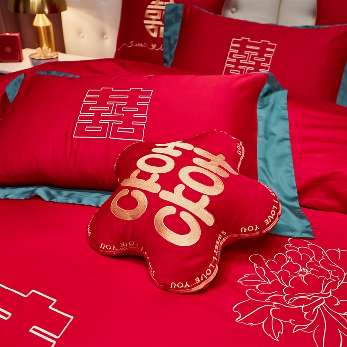 91家纺网 家纺一手货源 找家纺 甜咪咪婚庆 2026新款长绒棉全棉绣花结婚婚庆四件套多件套床单床盖款 喜嫁