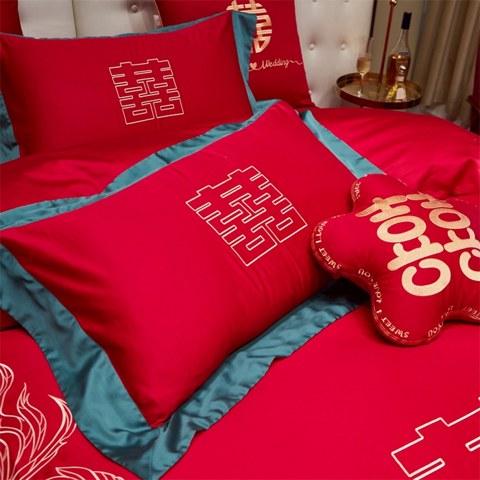 91家纺网 家纺一手货源 找家纺 甜咪咪婚庆 2026新款长绒棉全棉绣花结婚婚庆四件套多件套床单床盖款 喜嫁