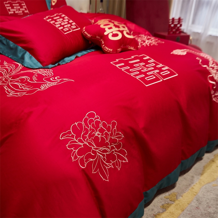 91家纺网 家纺一手货源 找家纺 甜咪咪婚庆 2026新款长绒棉全棉绣花结婚婚庆四件套多件套床单床盖款 喜嫁